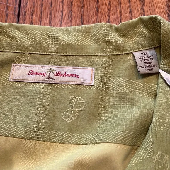 Tommy Bahama Silk Button Down Shirt In Granny Apple Green With Embroidery XXL